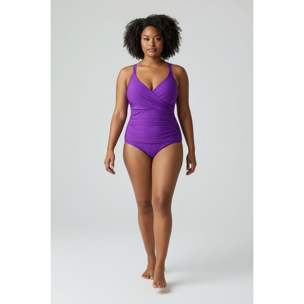 Jaclyn Smith Purple One-Piece Twist Front Swimsuit